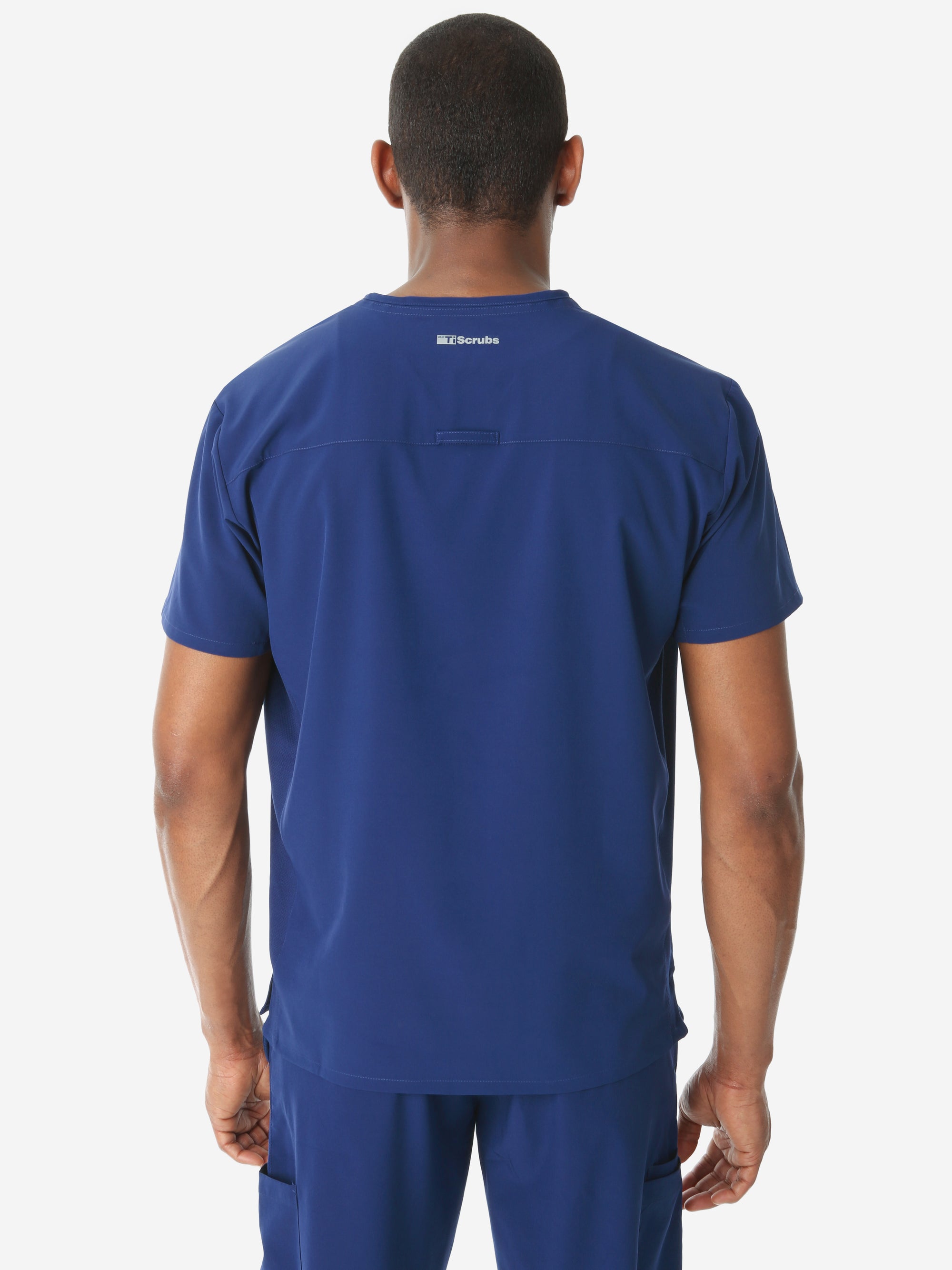 Men's Double-Pocket Scrub Top Navy Blue Untucked Back View