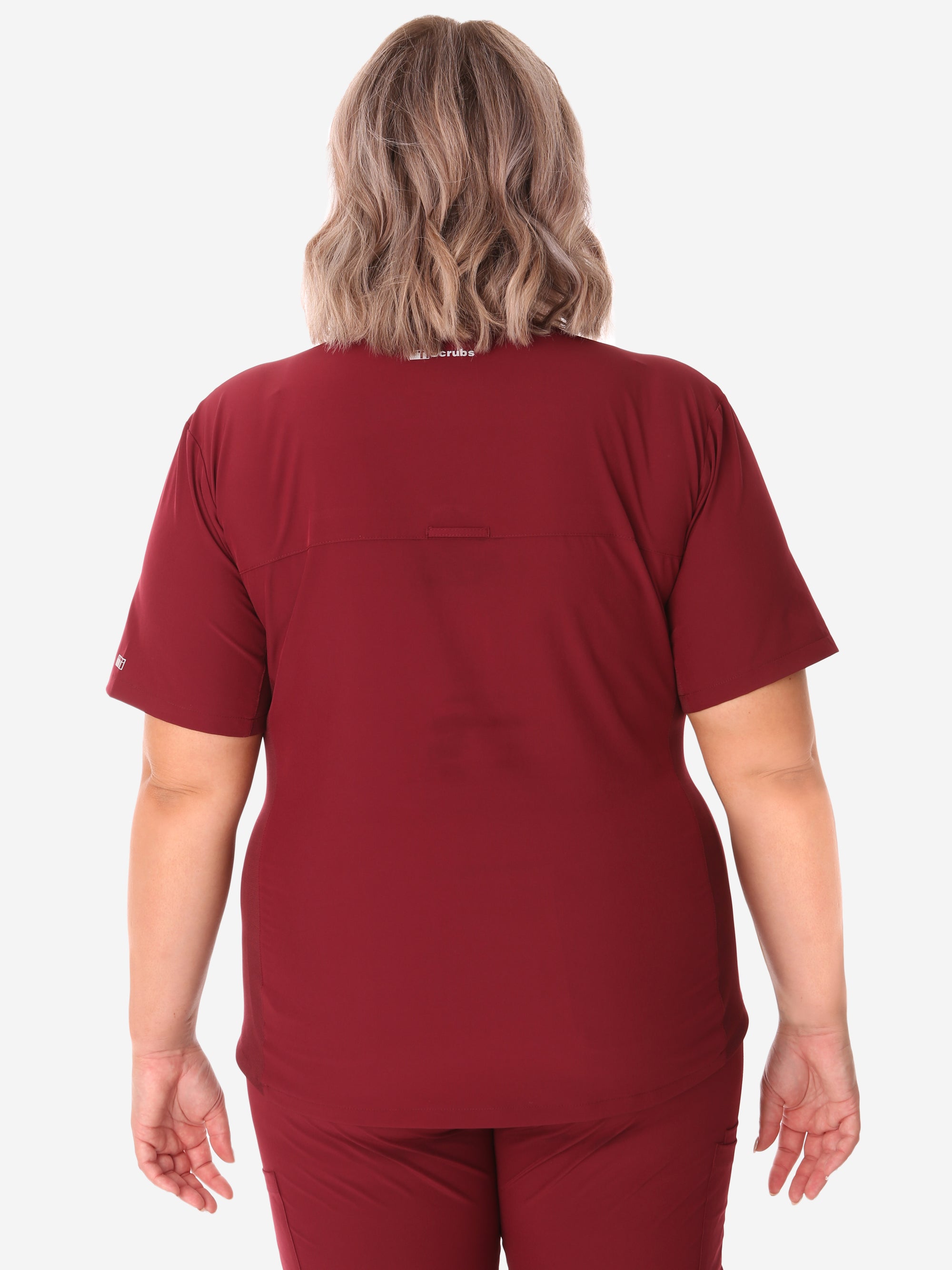 TiScrubs Women's Bold Burgundy Stash-Pocket Scrub Top Top Only Back