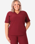 TiScrubs Women's Bold Burgundy Stash-Pocket Scrub Top Top Only Front