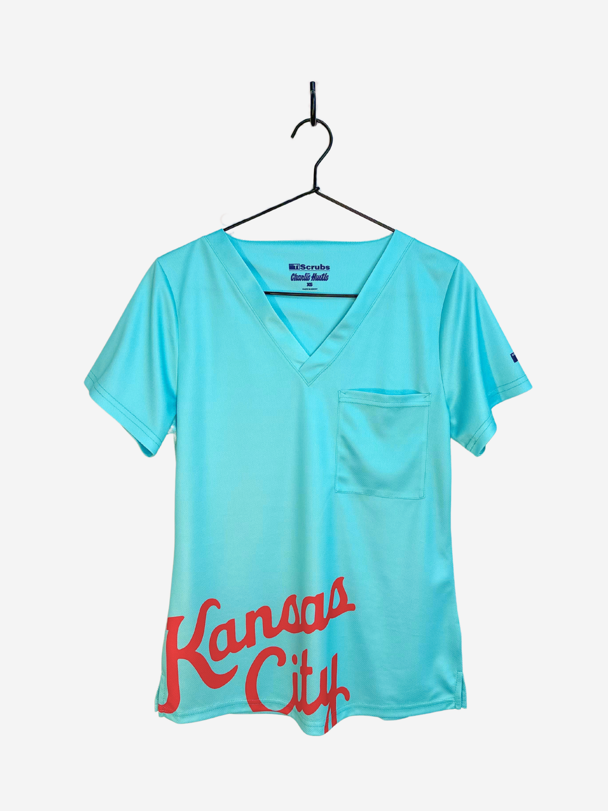 Women's Kansas City Script KC Current Women's Soccer Scrub Top Front View