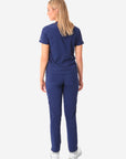 TiScrubs Navy Blue Women's Stretch 9-Pocket Pants and Stash-Pocket Top Back View Full Body