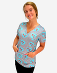 Women's Charlie Hustle All-Over Heart Scrub Top Turquoise Kansas City Women's Soccer