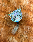 Badge Reel Accessory Iridescent Gray Cat Kitten Killer Kitty on Animal Fur Top