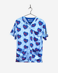 Men's Charlie Hustle All-Over Heart KU Basketball Colors Kanasas 3-Pocket Scrub Top Front
