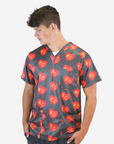 Charlie Hustle All-Over KC Heart Red Gold Scrub Top Male Model