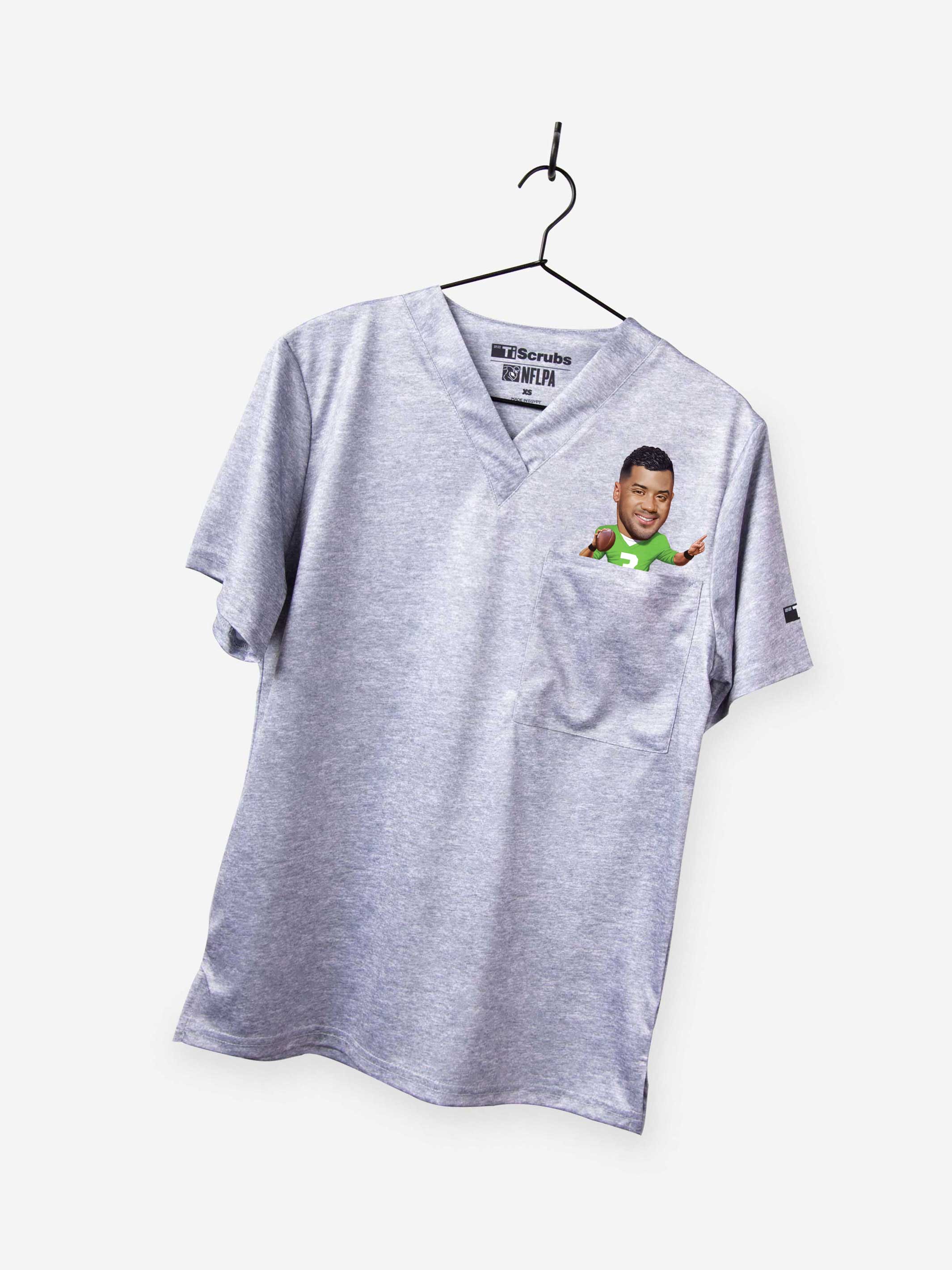 Men's Russell Wilson Jersey Print Scrub Top