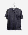 Men's Cool Print Scrub Top with Athletic Stripes and Static in Black with Chest Pocket