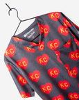 Men's Charlie Hustle Print Scrub Top with KC Heart All Over Pattern in Red and Gold and heather gray v-neck