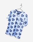 Men's Charlie Hustle Print Scrub Top with KC Heart All Over Pattern in Navy and Blue on stretch performance fabric