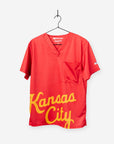 Men's Charlie Hustle Print Scrub Top with Kansas City Script in Red and Gold