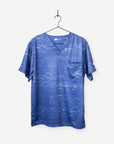 Men's Cool Print Scrub Top with Athletic Stripes and Static in Navy