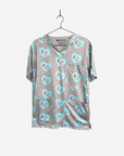 Men's Charlie Hustle All Over Heart Scrub Top 3 Pockets Turquoise Red