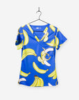Women's Funny Banana Print Scrub Top Pattern in Royal Blue