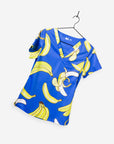 Women's Funny Banana Print Scrub Top Pattern in Royal Blue with V-neck