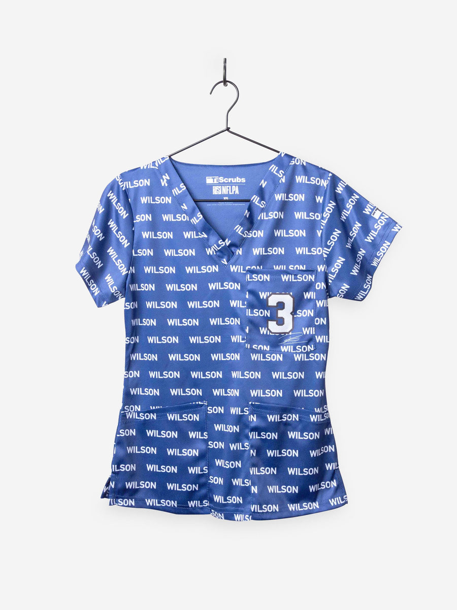 Men's Russell Wilson Jersey Print Scrub Top