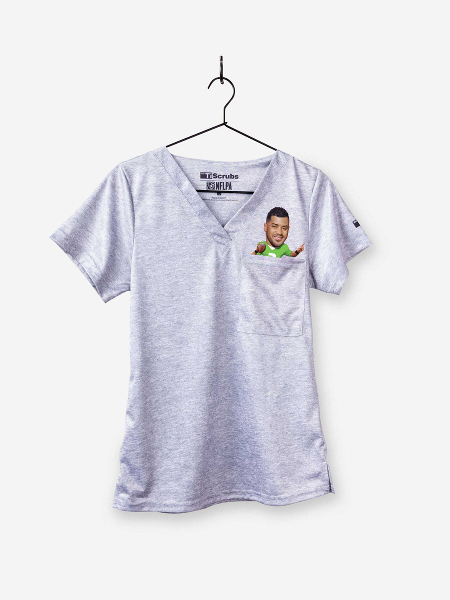 Men's Russell Wilson Jersey Print Scrub Top