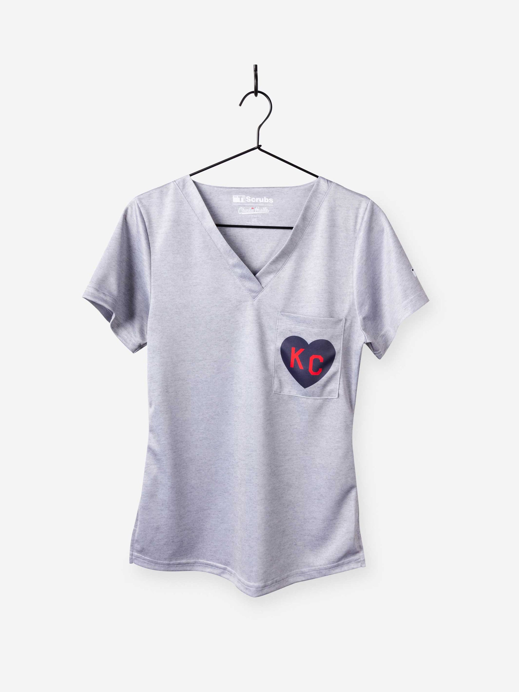 Women's Charlie Hustle Scrub Top KC Heart in Navy and Red