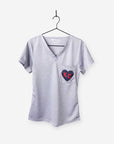 Women's Charlie Hustle Scrub Top KC Heart in Navy and Red