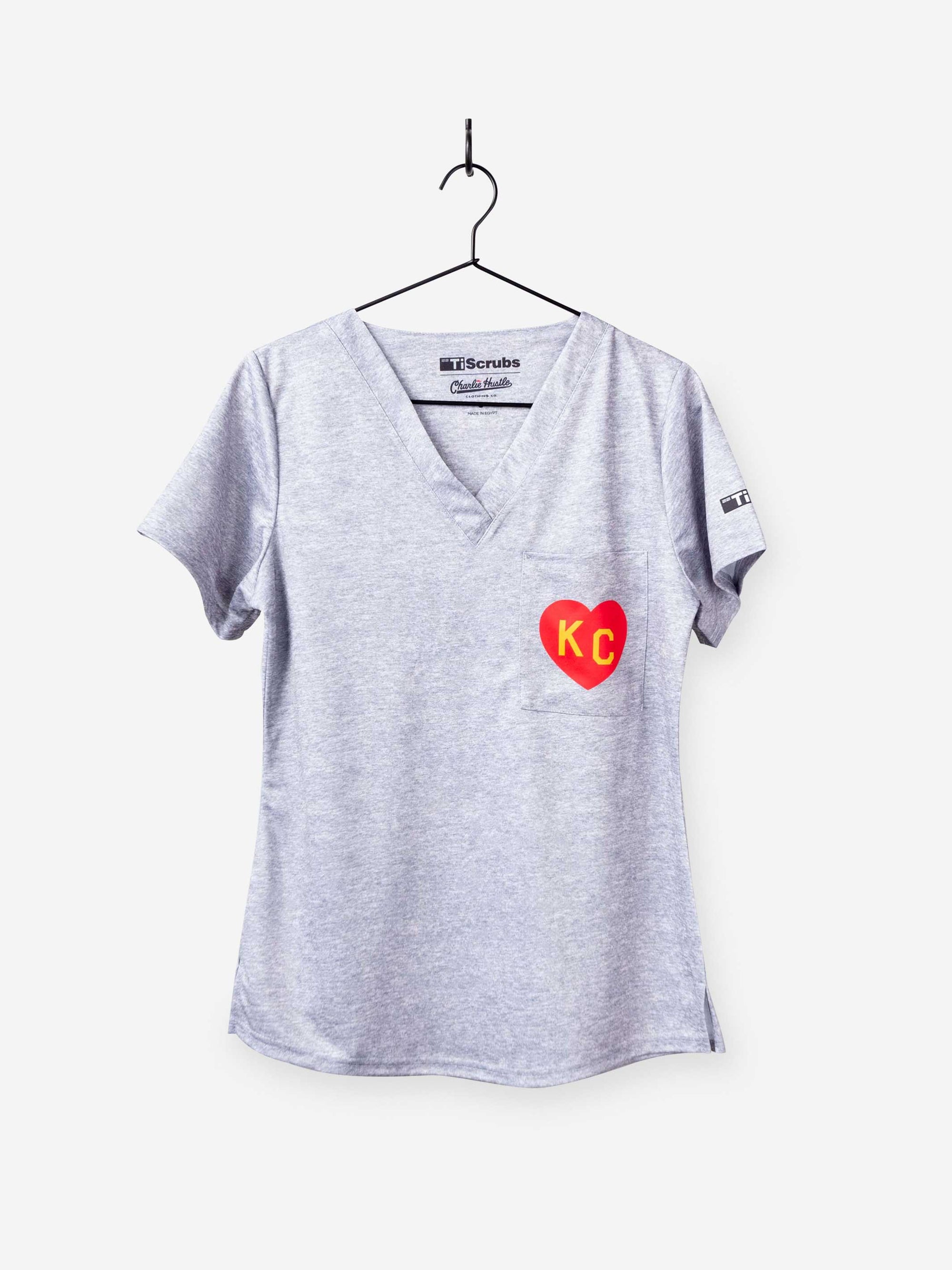 Women's Charlie Hustle Scrub Top KC Heart in Red and Gold Chiefs