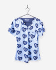Women's Charlie Hustle Print Scrub Top in Navy and Ceil Blue with 1 Pocket
