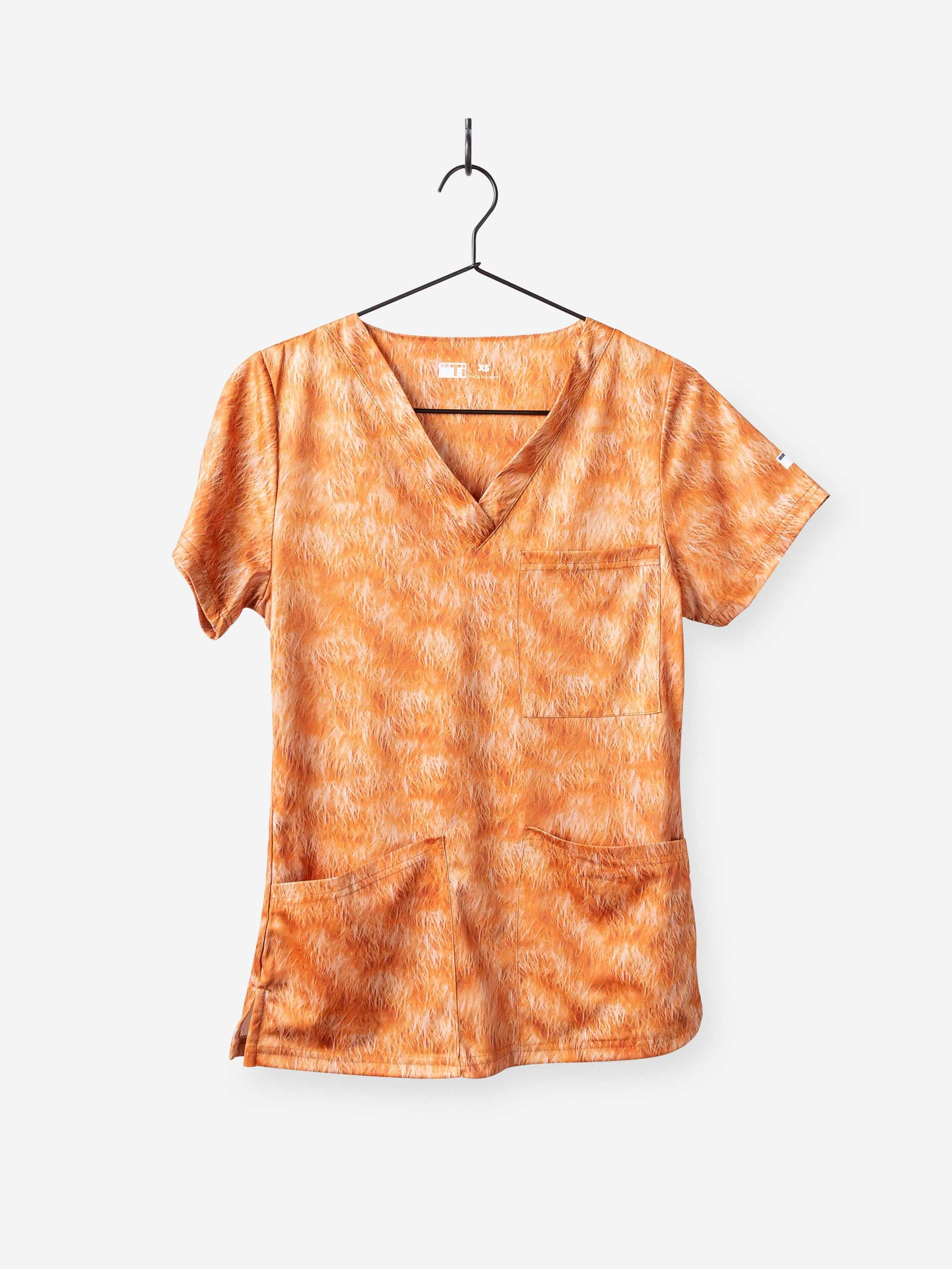 Women's Veterinary Animal Print Scrub Top with realistic cat fur