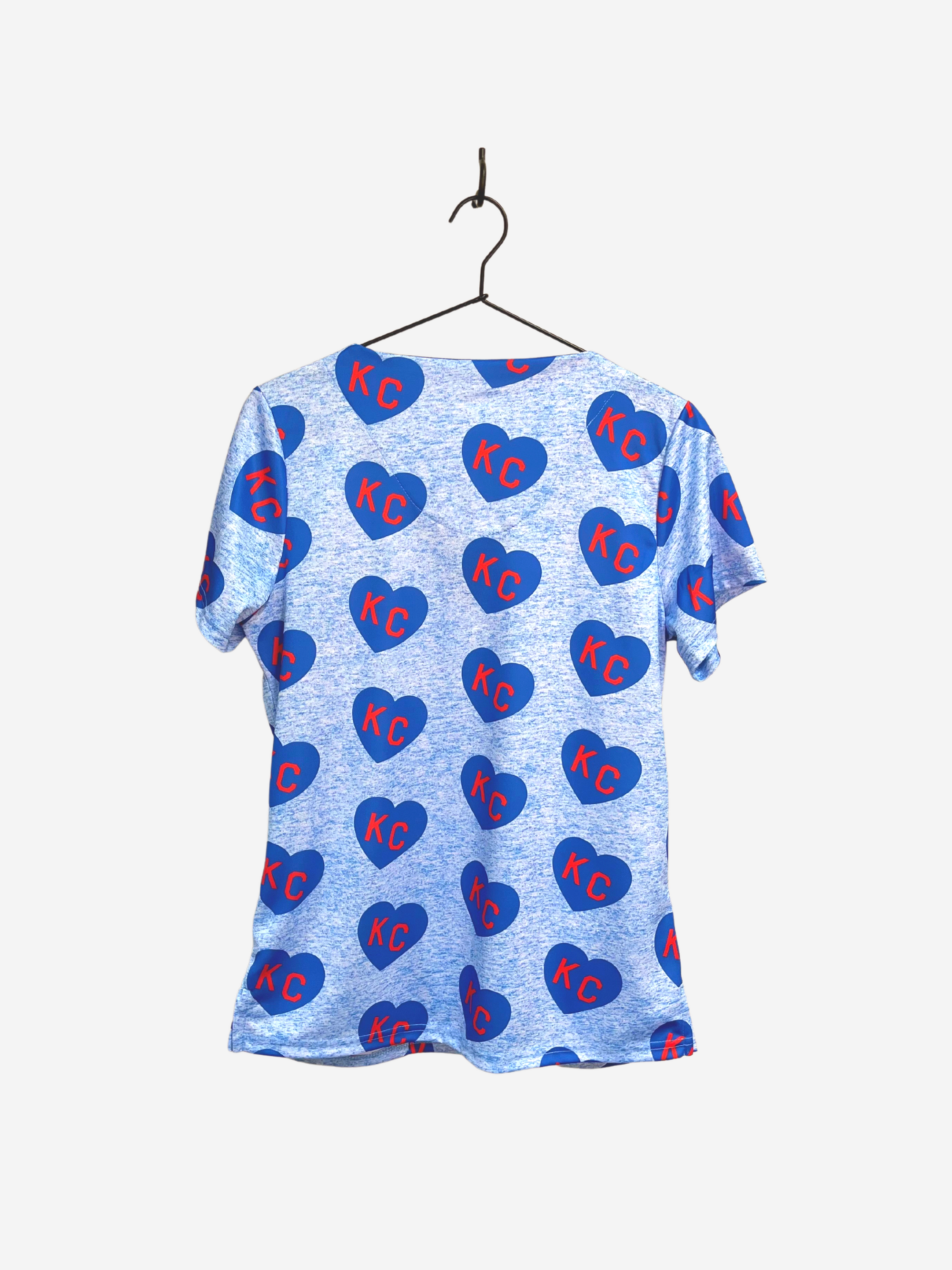 Women's Charlie Hustle All-Over Heart KU Basketball Red Blue Back