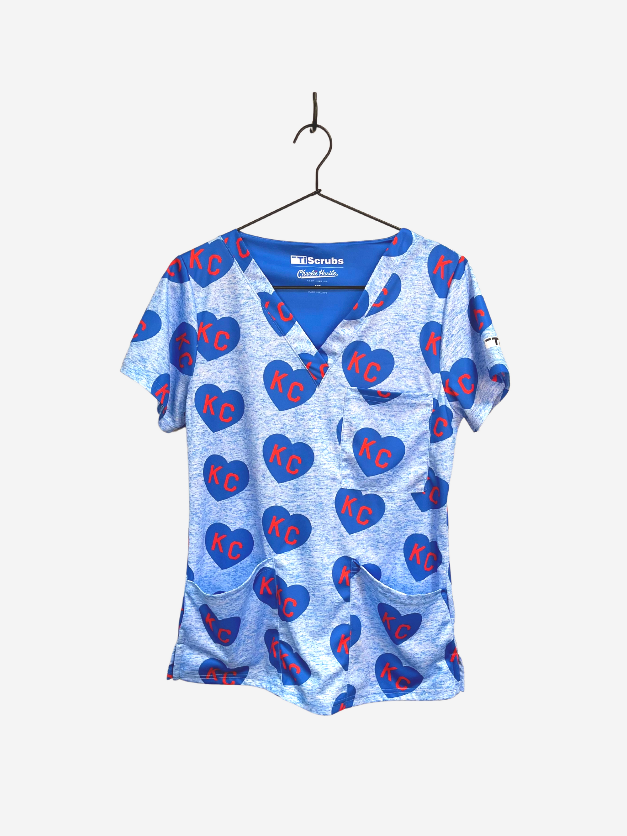 Women&#39;s Charlie Hustle All-Over Heart KU Basketball Red Blue Front