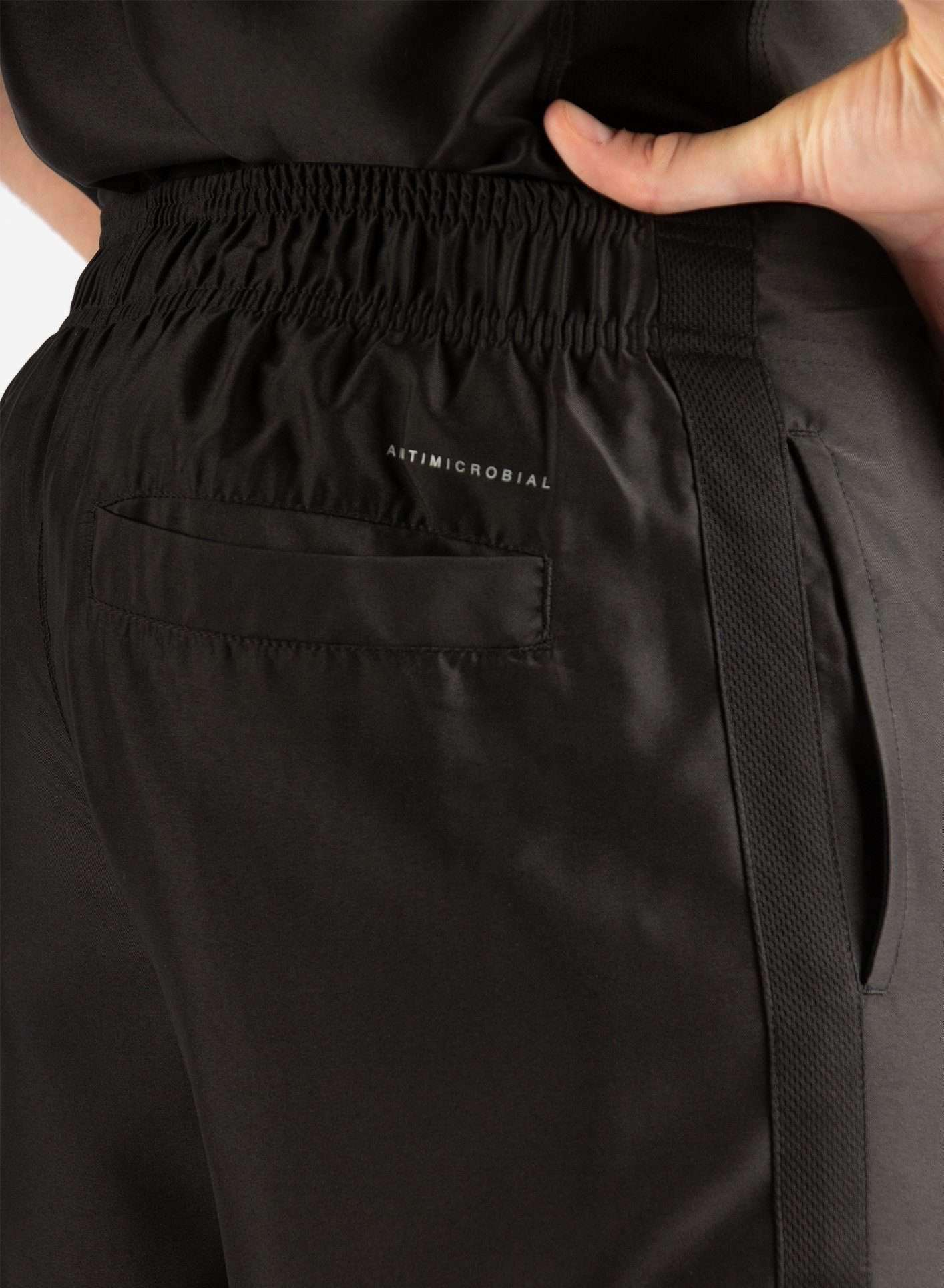 Men&#39;s Slim Fit Scrub Pants in Real Black Back Pocket View