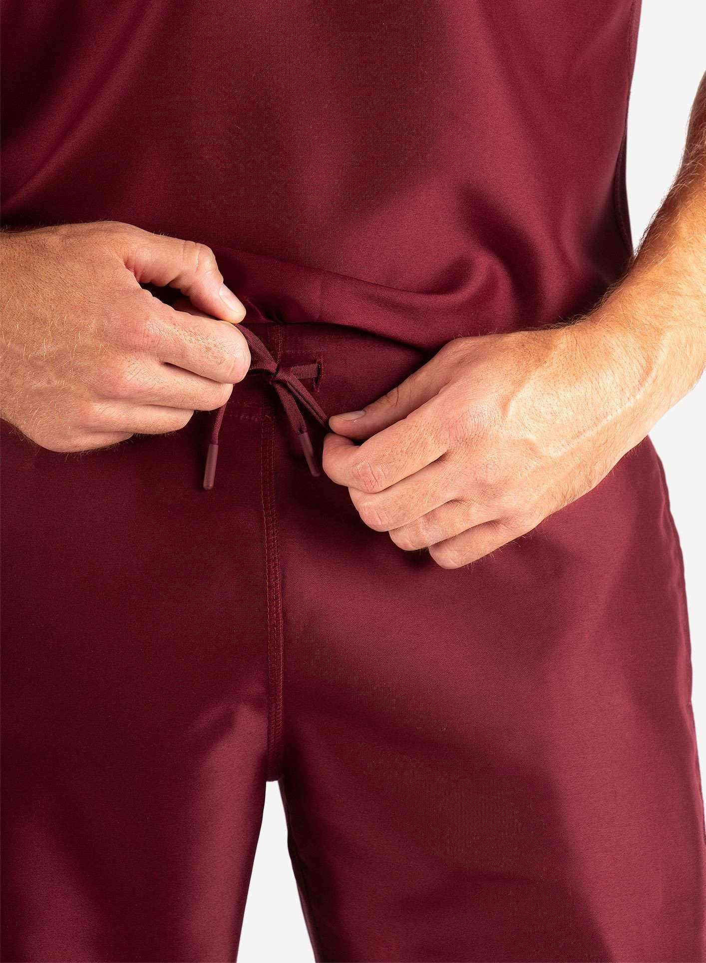 Men&#39;s Slim Fit Scrub Pants in Bold Burgundy waistband