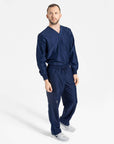 mens Elements navy blue long sleeve one pocket scrub top and pants 