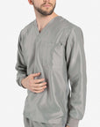 mens Elements long sleeve one pocket scrub top light gray