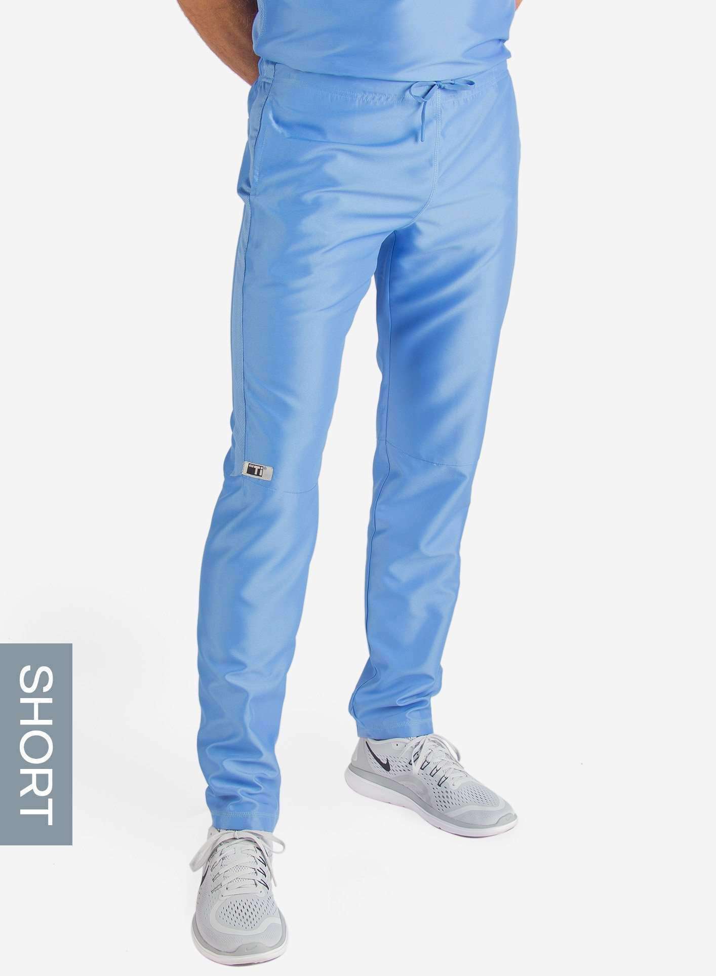 Men's Short Slim Fit Scrub Pants in ceil-blue