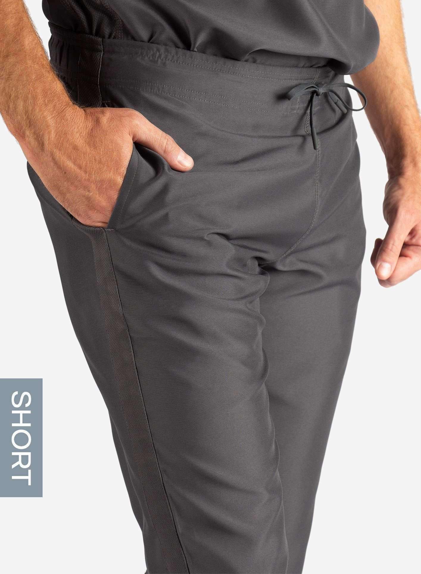 Men&#39;s Short Slim Fit Scrub Pants in Dark gray Waistband View