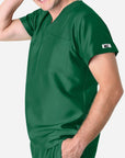 mens simple short sleeve chest pocket scrub top dark green