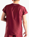 mens short sleeve classic one pocket scrub top Bold burgundy