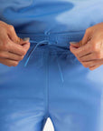 Women's Slim Fit Scrub Pants in Ceil Blue Waistband View