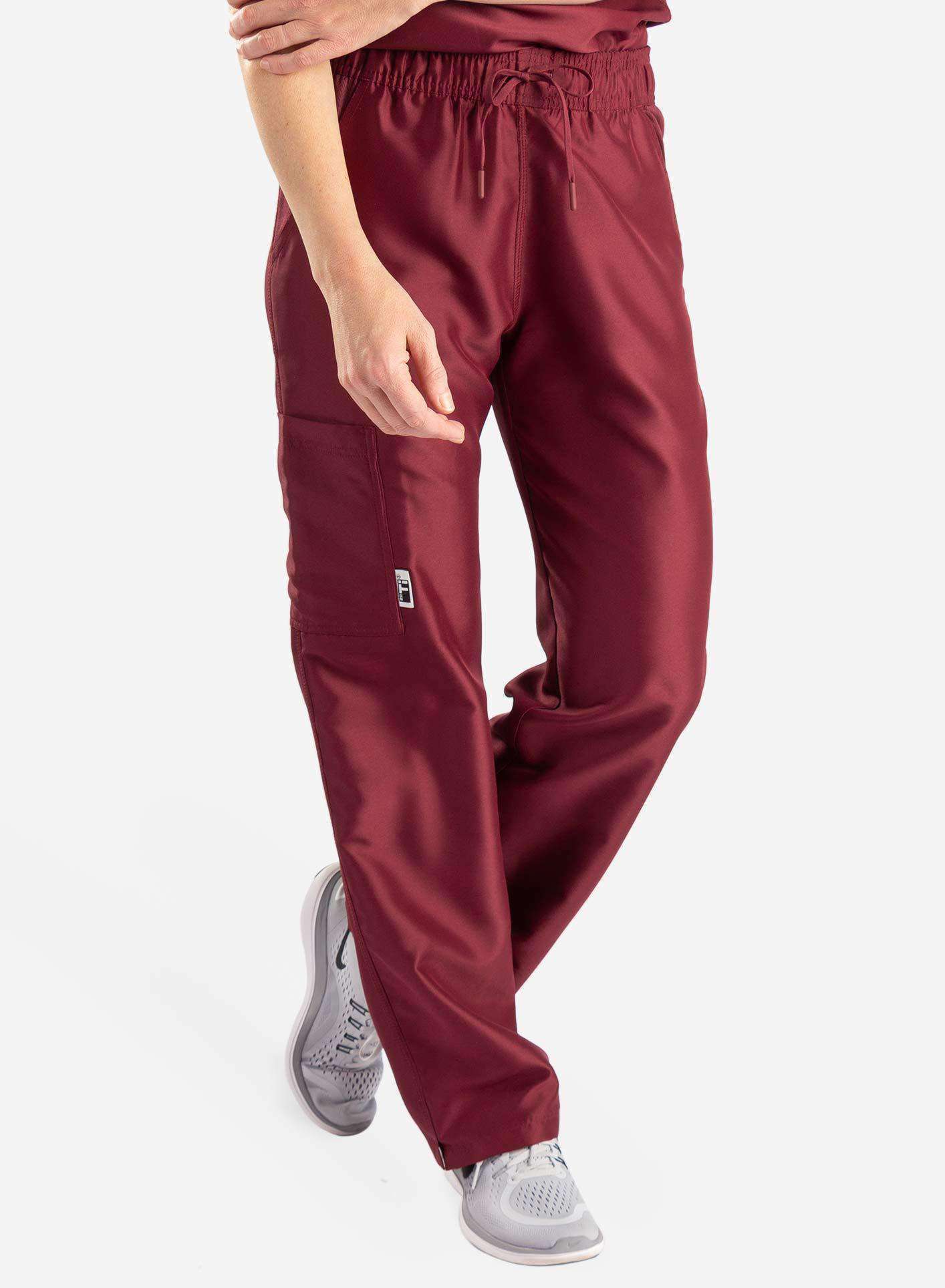 womens Elements cargo pocket straight leg scrub pants bold burgundy