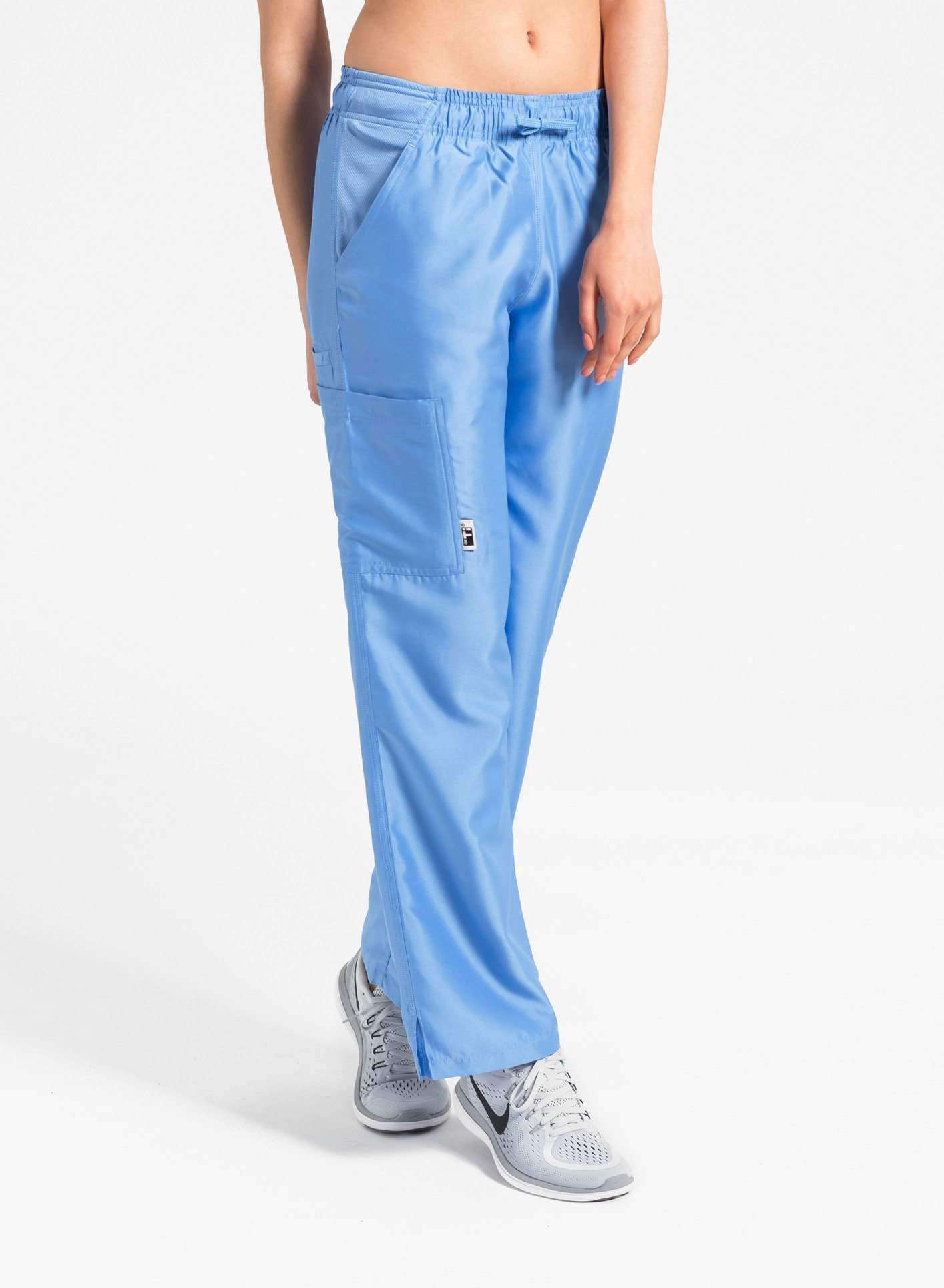 womens Elements cargo pocket straight leg scrub pants ceil-blue