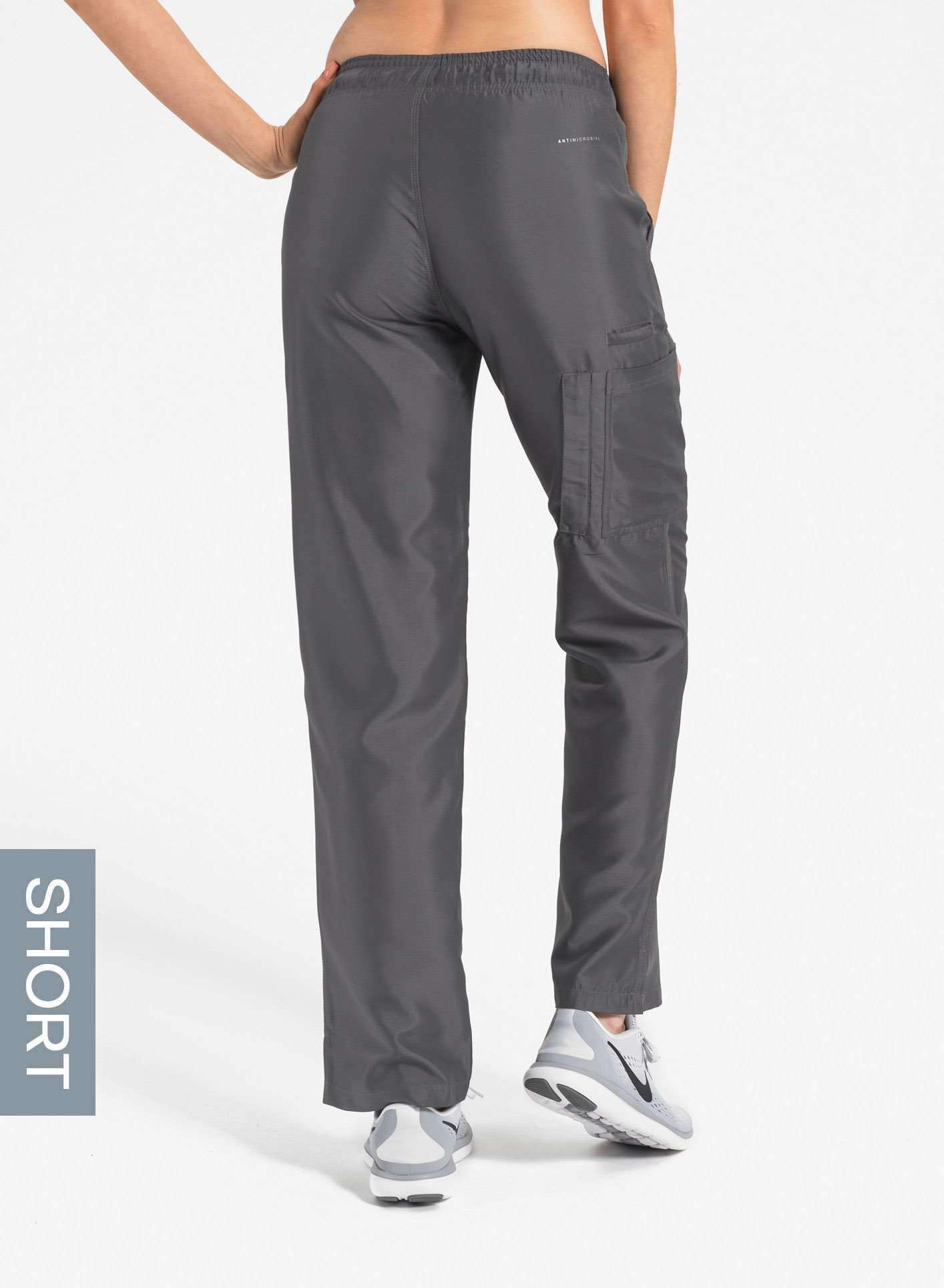 womens short cargo pocket straight leg scrub pants dark gray