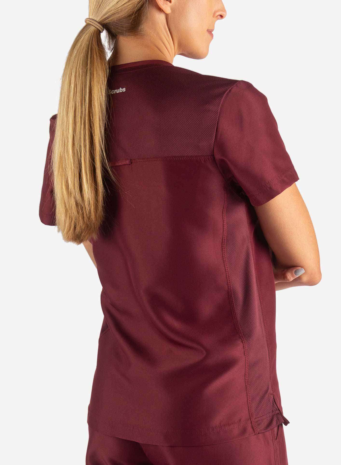 Women&#39;s Fitted Scrub Top in Bold burgundy