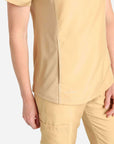 Womens khaki short sleeve scrub top side detail