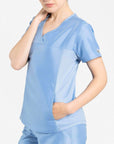 womens Elements short sleeve hidden pocket scrub top ceil-blue