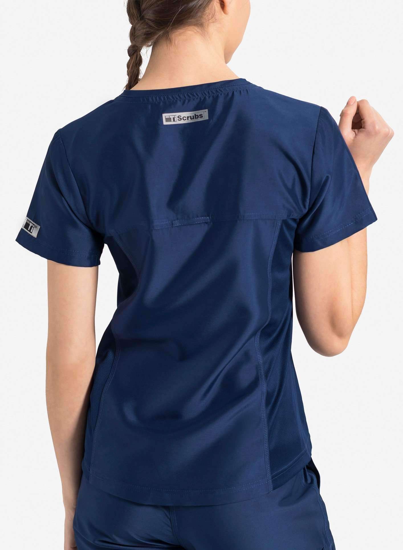 womens Elements short sleeve hidden pocket scrub top navy-blue