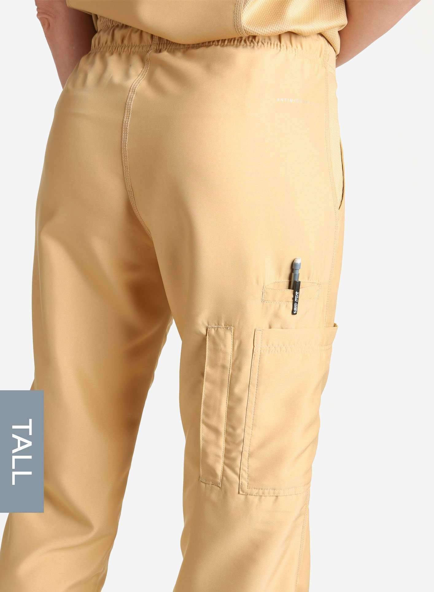 womens tall cargo pocket straight leg scrub pants khaki Elements pocket detail 