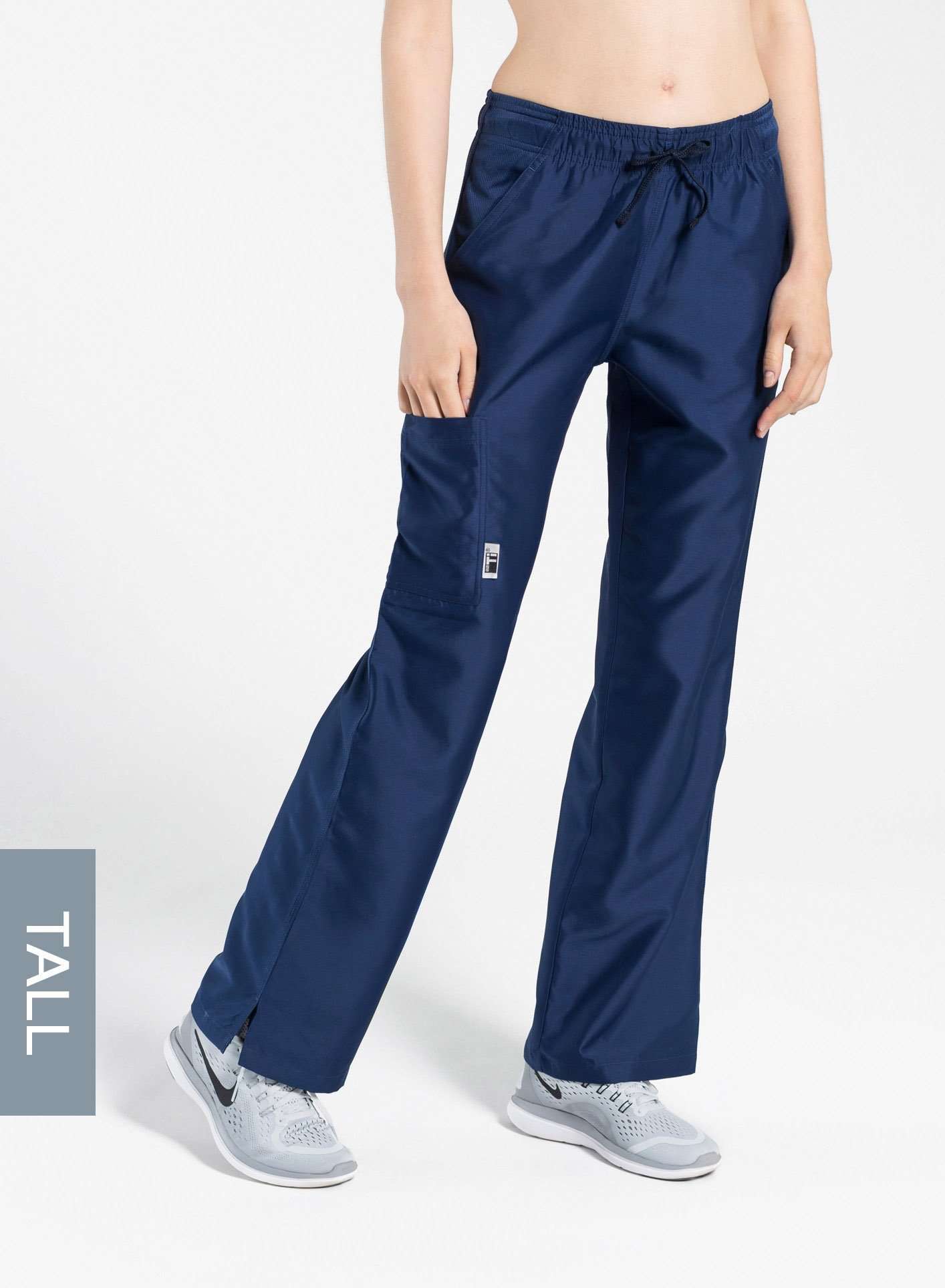 womens tall cargo pocket straight leg scrub pants navy-blue