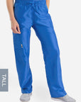 womens tall cargo pocket straight leg scrub pants royal-blue