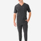 Men's Charocal Gray Five-Pocket Scrub Top Full Body Front View with Joggers
