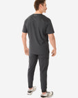 Men's Charocal Gray Five-Pocket Scrub Top Full Body Back View with Joggers
