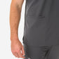 Men's Charocal Gray Five-Pocket Scrub Top Full Body Lower Pockets Closeup