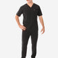 Men's Real Black Five-Pocket Scrub Full Body Front View with 9-Pocket Pants